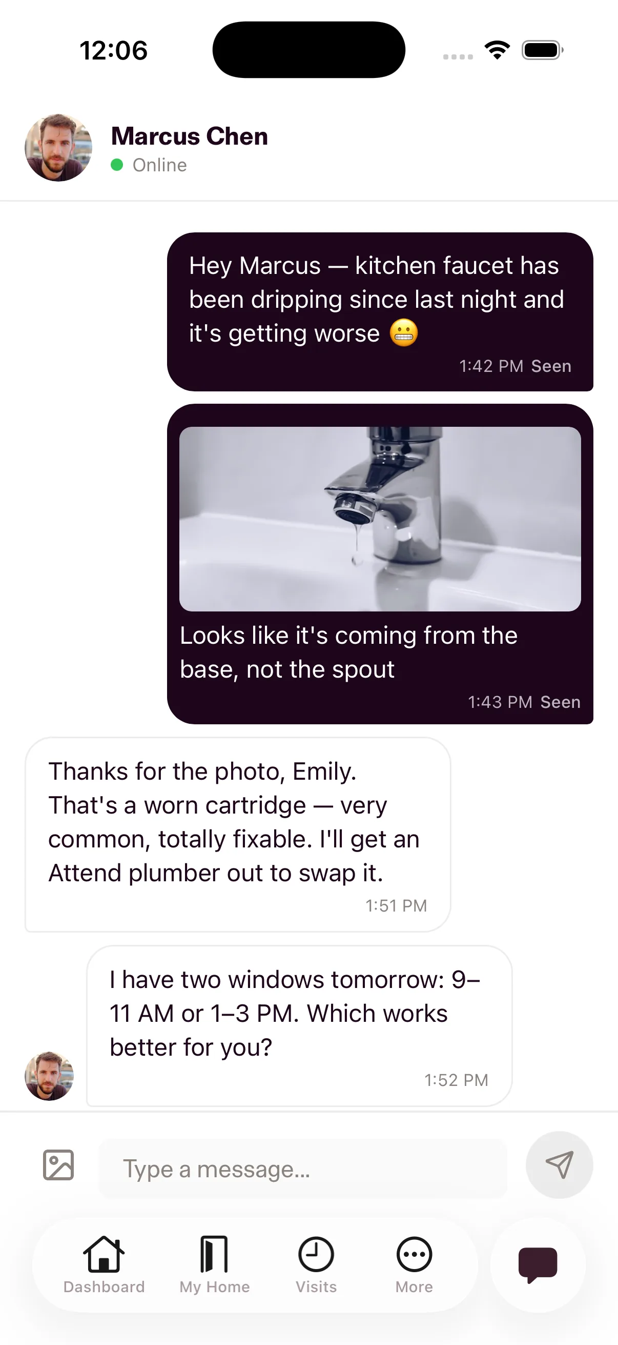 Concierge messaging conversation